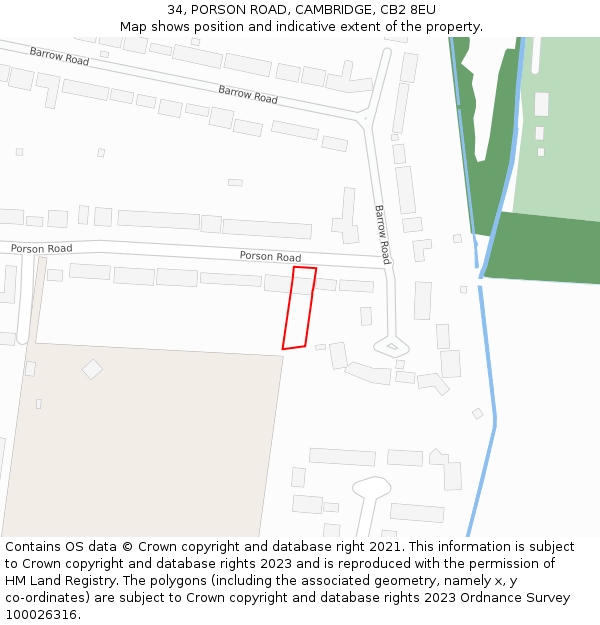 34, PORSON ROAD, CAMBRIDGE, CB2 8EU: Location map and indicative extent of plot