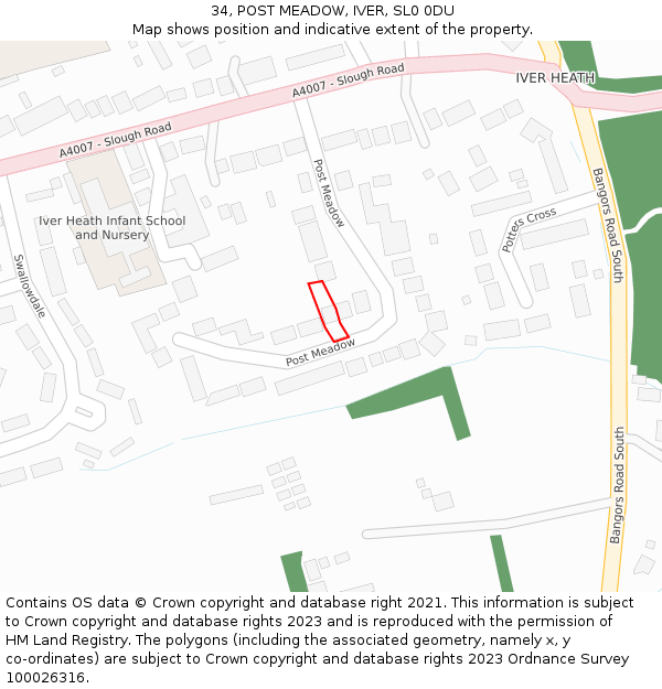 34, POST MEADOW, IVER, SL0 0DU: Location map and indicative extent of plot