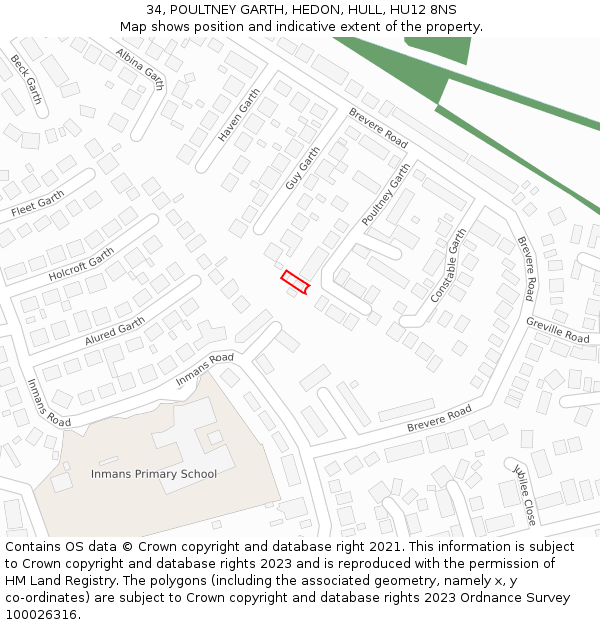 34, POULTNEY GARTH, HEDON, HULL, HU12 8NS: Location map and indicative extent of plot