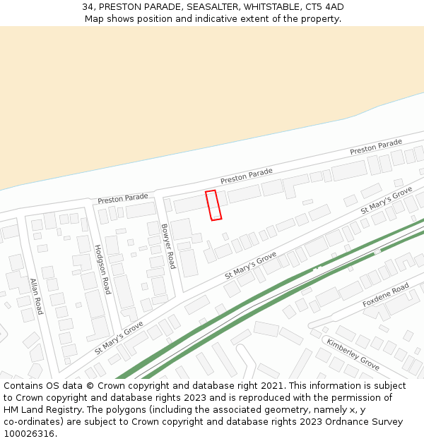34, PRESTON PARADE, SEASALTER, WHITSTABLE, CT5 4AD: Location map and indicative extent of plot