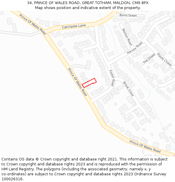 34, PRINCE OF WALES ROAD, GREAT TOTHAM, MALDON, CM9 8PX: Location map and indicative extent of plot