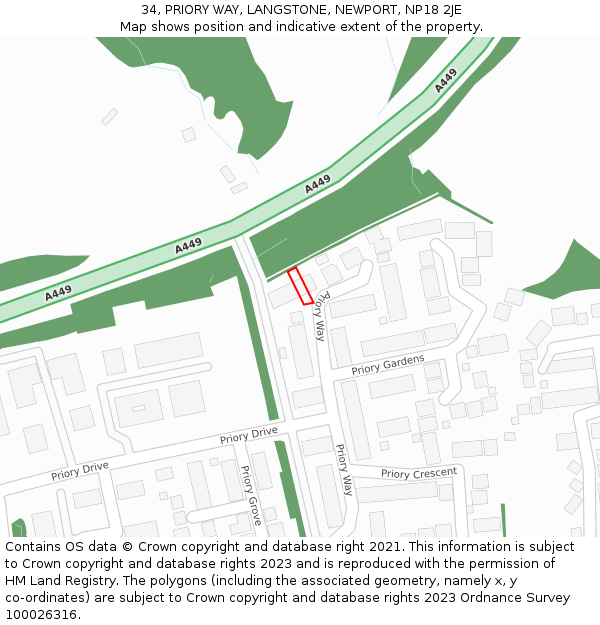 34, PRIORY WAY, LANGSTONE, NEWPORT, NP18 2JE: Location map and indicative extent of plot