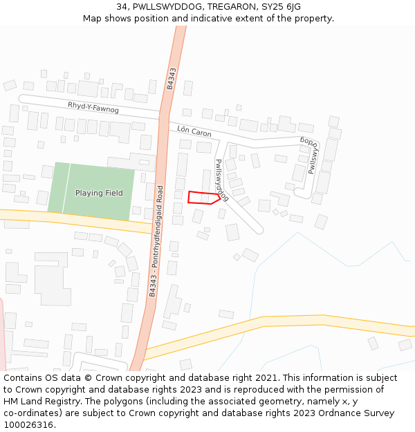 34, PWLLSWYDDOG, TREGARON, SY25 6JG: Location map and indicative extent of plot