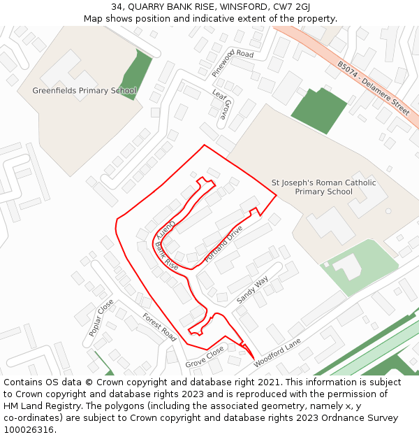 34, QUARRY BANK RISE, WINSFORD, CW7 2GJ: Location map and indicative extent of plot