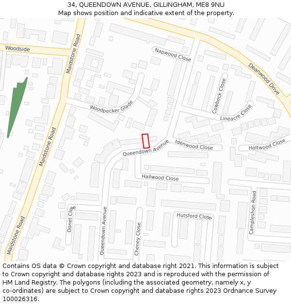 34, QUEENDOWN AVENUE, GILLINGHAM, ME8 9NU: Location map and indicative extent of plot