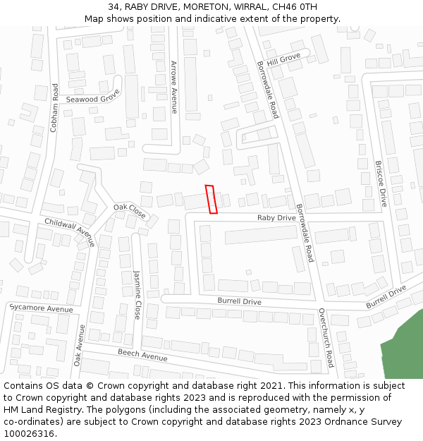 34, RABY DRIVE, MORETON, WIRRAL, CH46 0TH: Location map and indicative extent of plot