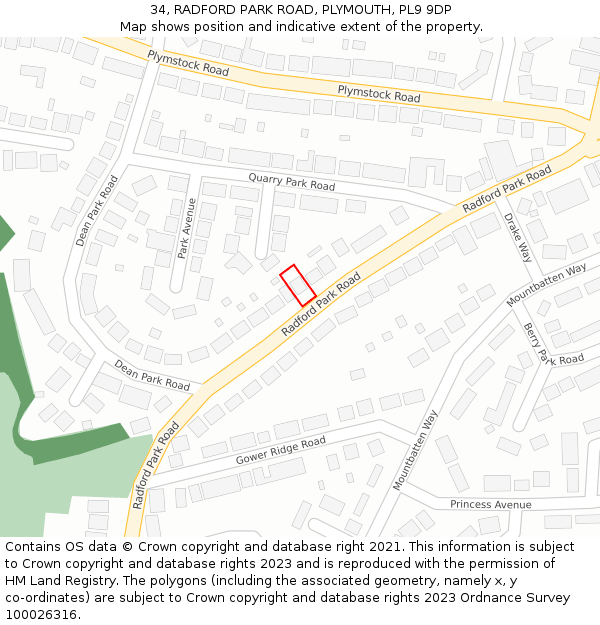 34, RADFORD PARK ROAD, PLYMOUTH, PL9 9DP: Location map and indicative extent of plot