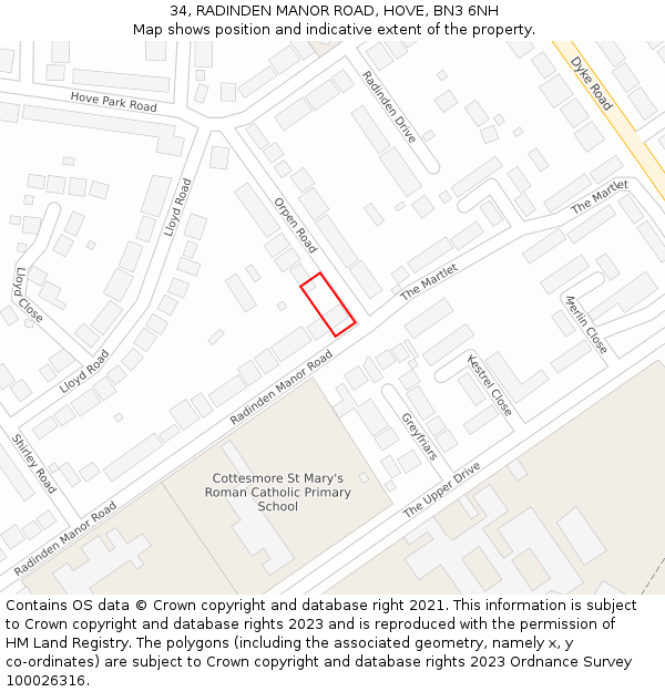 34, RADINDEN MANOR ROAD, HOVE, BN3 6NH: Location map and indicative extent of plot
