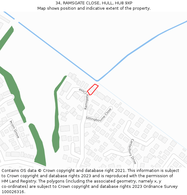 34, RAMSGATE CLOSE, HULL, HU8 9XP: Location map and indicative extent of plot