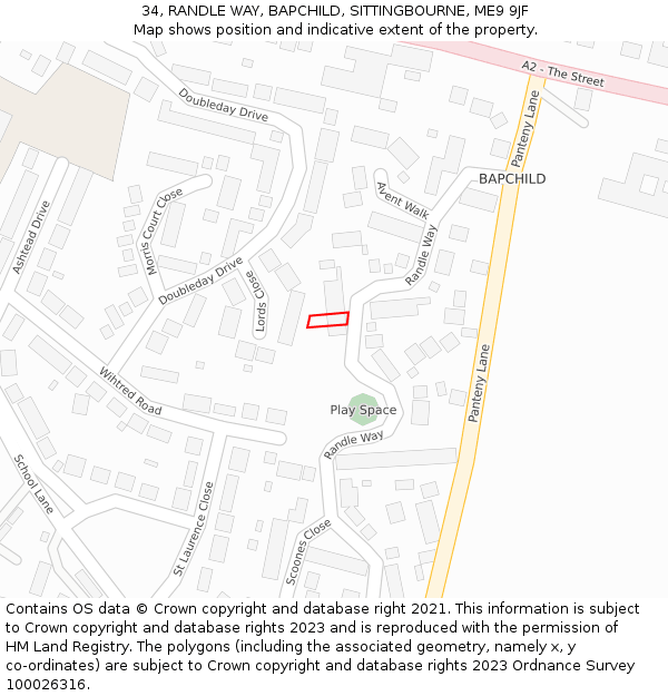 34, RANDLE WAY, BAPCHILD, SITTINGBOURNE, ME9 9JF: Location map and indicative extent of plot