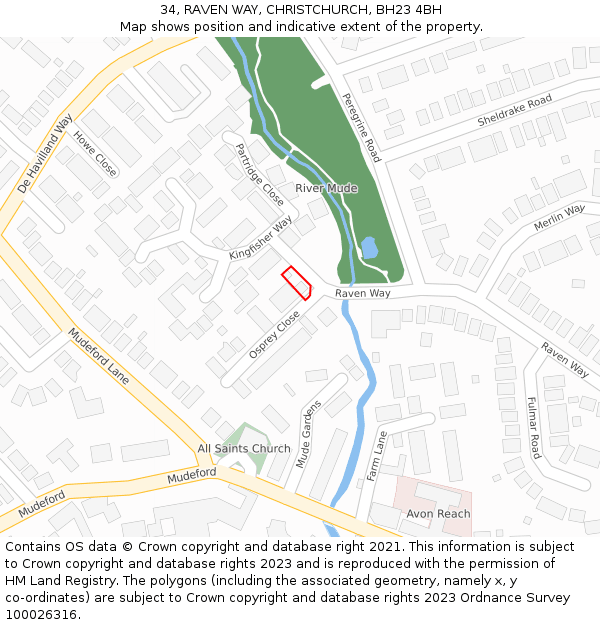 34, RAVEN WAY, CHRISTCHURCH, BH23 4BH: Location map and indicative extent of plot