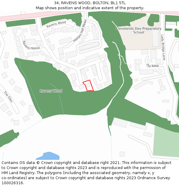 34, RAVENS WOOD, BOLTON, BL1 5TL: Location map and indicative extent of plot