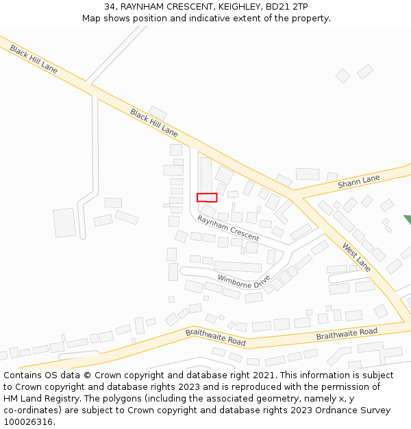 34, RAYNHAM CRESCENT, KEIGHLEY, BD21 2TP: Location map and indicative extent of plot