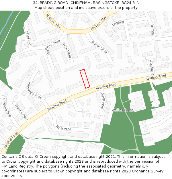 34, READING ROAD, CHINEHAM, BASINGSTOKE, RG24 8LN: Location map and indicative extent of plot