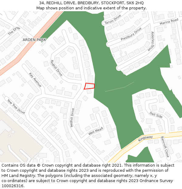 34, REDHILL DRIVE, BREDBURY, STOCKPORT, SK6 2HQ: Location map and indicative extent of plot