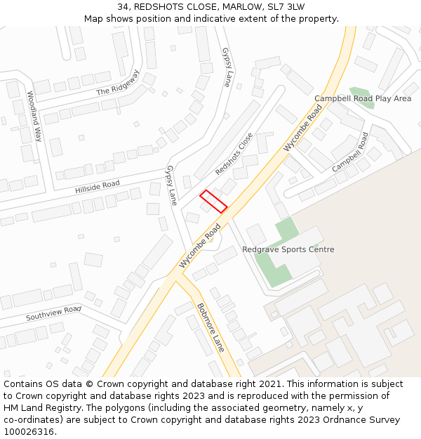34, REDSHOTS CLOSE, MARLOW, SL7 3LW: Location map and indicative extent of plot