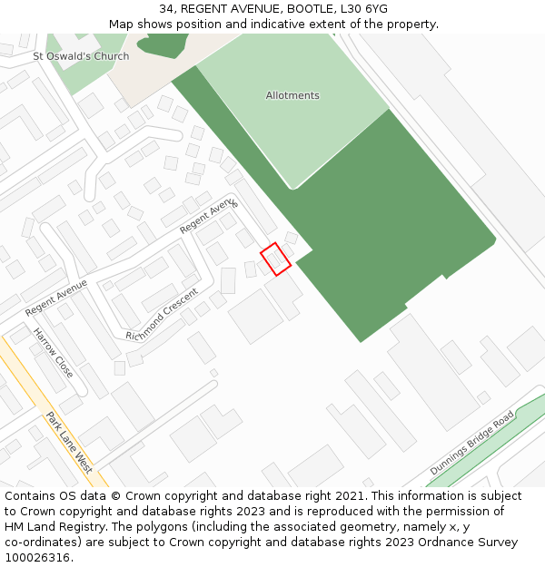 34, REGENT AVENUE, BOOTLE, L30 6YG: Location map and indicative extent of plot