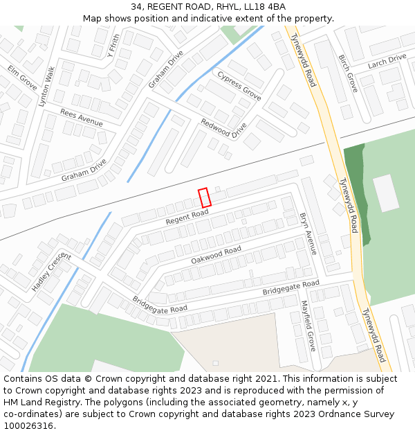 34, REGENT ROAD, RHYL, LL18 4BA: Location map and indicative extent of plot