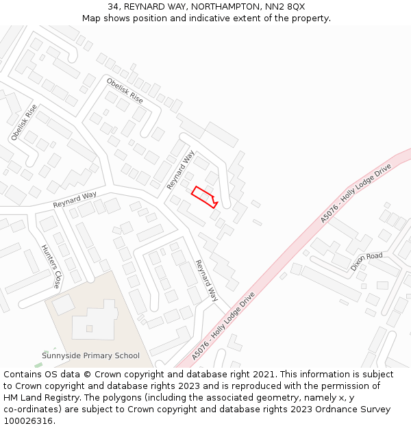 34, REYNARD WAY, NORTHAMPTON, NN2 8QX: Location map and indicative extent of plot