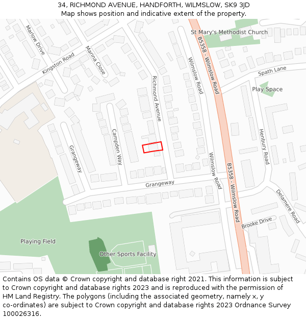 34, RICHMOND AVENUE, HANDFORTH, WILMSLOW, SK9 3JD: Location map and indicative extent of plot