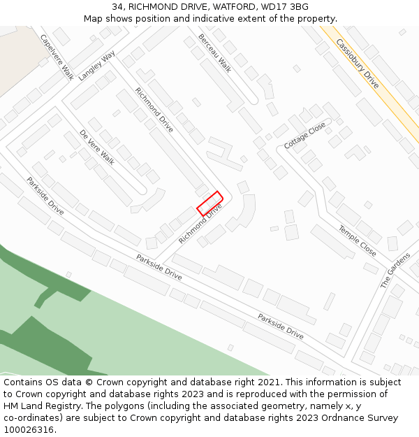 34, RICHMOND DRIVE, WATFORD, WD17 3BG: Location map and indicative extent of plot