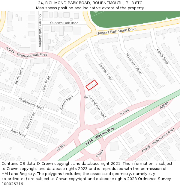 34, RICHMOND PARK ROAD, BOURNEMOUTH, BH8 8TG: Location map and indicative extent of plot