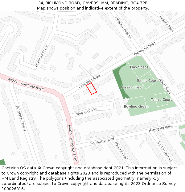34, RICHMOND ROAD, CAVERSHAM, READING, RG4 7PR: Location map and indicative extent of plot