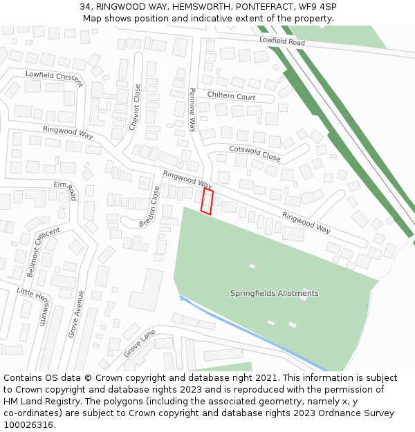 34, RINGWOOD WAY, HEMSWORTH, PONTEFRACT, WF9 4SP: Location map and indicative extent of plot