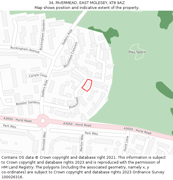 34, RIVERMEAD, EAST MOLESEY, KT8 9AZ: Location map and indicative extent of plot