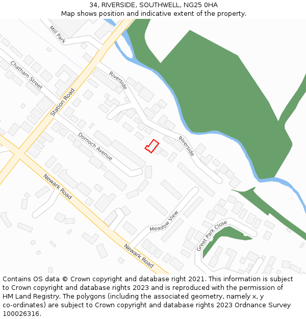 34, RIVERSIDE, SOUTHWELL, NG25 0HA: Location map and indicative extent of plot