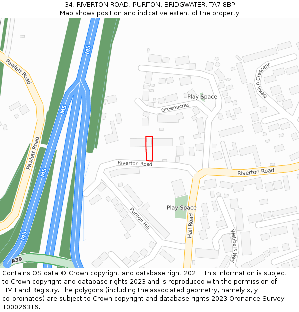 34, RIVERTON ROAD, PURITON, BRIDGWATER, TA7 8BP: Location map and indicative extent of plot