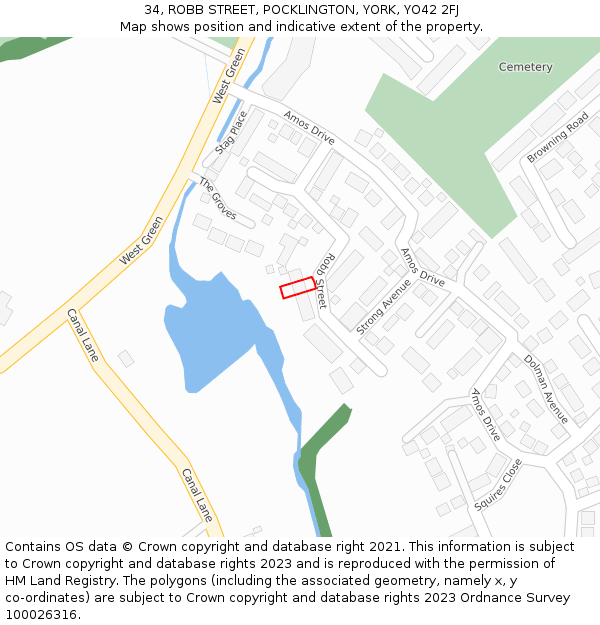 34, ROBB STREET, POCKLINGTON, YORK, YO42 2FJ: Location map and indicative extent of plot