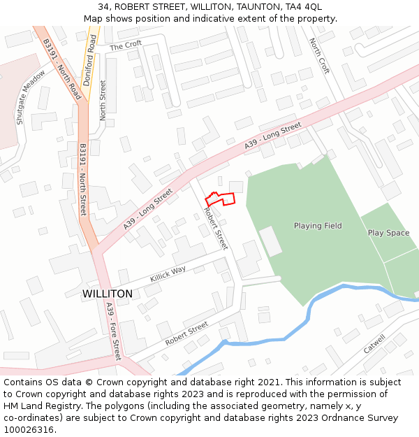 34, ROBERT STREET, WILLITON, TAUNTON, TA4 4QL: Location map and indicative extent of plot