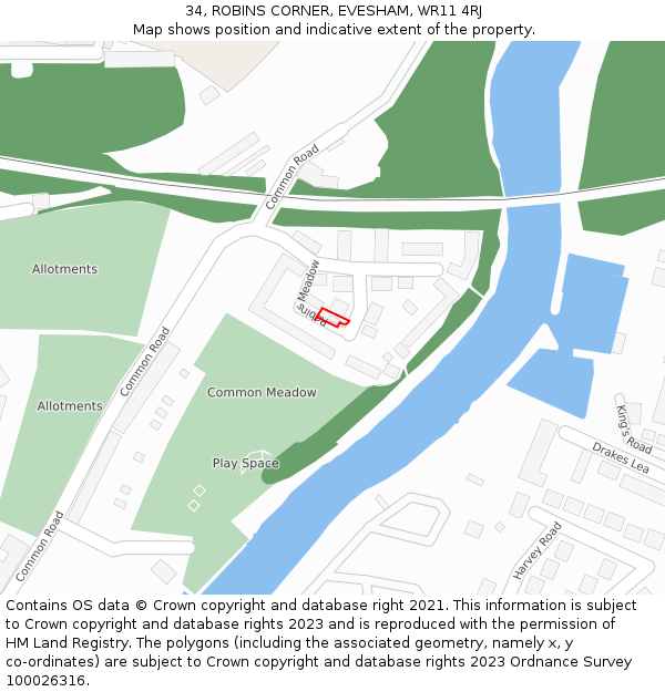 34, ROBINS CORNER, EVESHAM, WR11 4RJ: Location map and indicative extent of plot