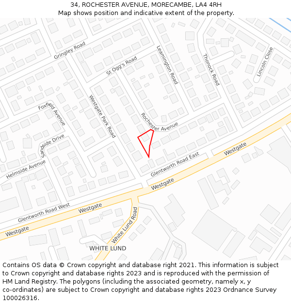 34, ROCHESTER AVENUE, MORECAMBE, LA4 4RH: Location map and indicative extent of plot