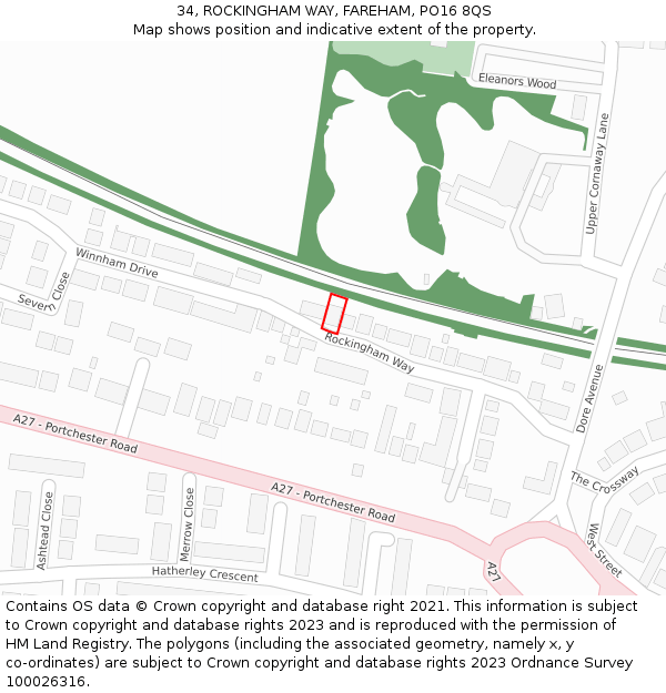 34, ROCKINGHAM WAY, FAREHAM, PO16 8QS: Location map and indicative extent of plot