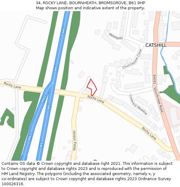 34, ROCKY LANE, BOURNHEATH, BROMSGROVE, B61 9HP: Location map and indicative extent of plot