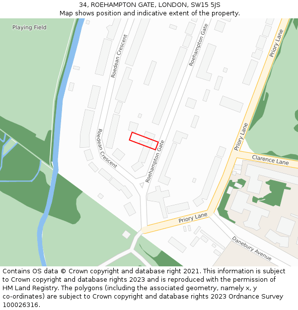 34, ROEHAMPTON GATE, LONDON, SW15 5JS: Location map and indicative extent of plot