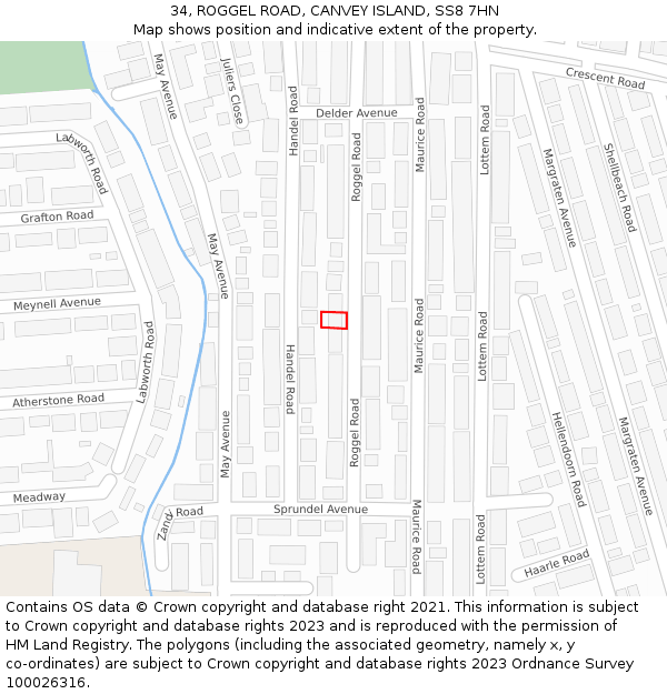 34, ROGGEL ROAD, CANVEY ISLAND, SS8 7HN: Location map and indicative extent of plot