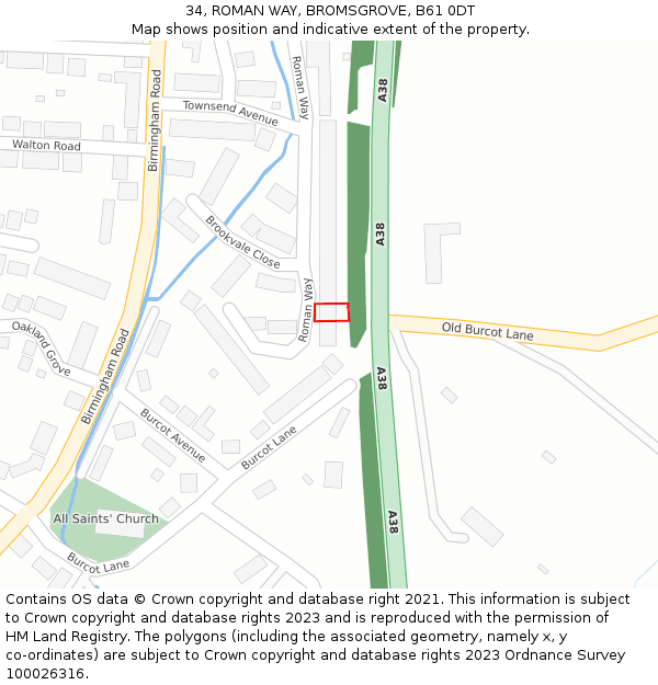 34, ROMAN WAY, BROMSGROVE, B61 0DT: Location map and indicative extent of plot