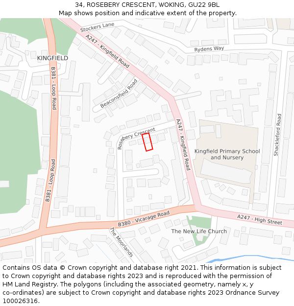 34, ROSEBERY CRESCENT, WOKING, GU22 9BL: Location map and indicative extent of plot
