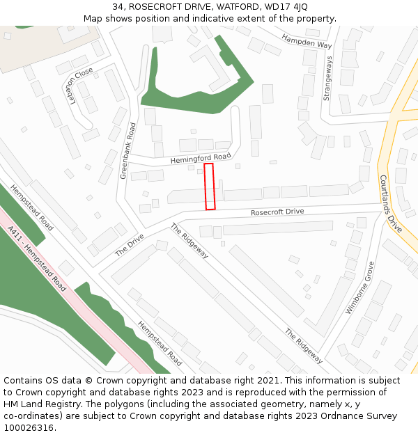 34, ROSECROFT DRIVE, WATFORD, WD17 4JQ: Location map and indicative extent of plot