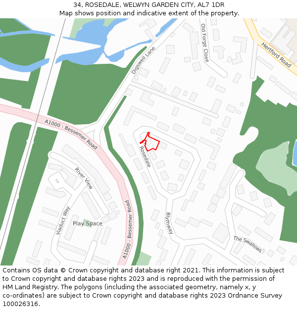 34, ROSEDALE, WELWYN GARDEN CITY, AL7 1DR: Location map and indicative extent of plot