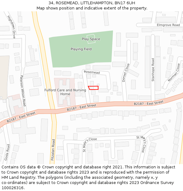 34, ROSEMEAD, LITTLEHAMPTON, BN17 6UH: Location map and indicative extent of plot