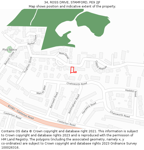 34, ROSS DRIVE, STAMFORD, PE9 2JF: Location map and indicative extent of plot