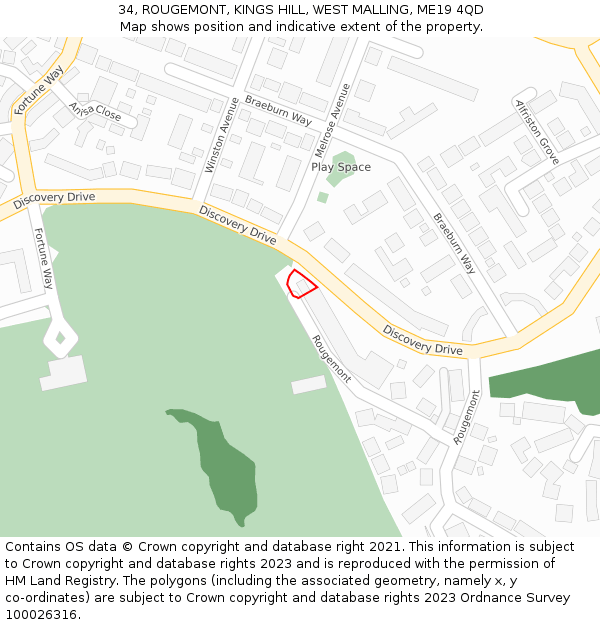 34, ROUGEMONT, KINGS HILL, WEST MALLING, ME19 4QD: Location map and indicative extent of plot