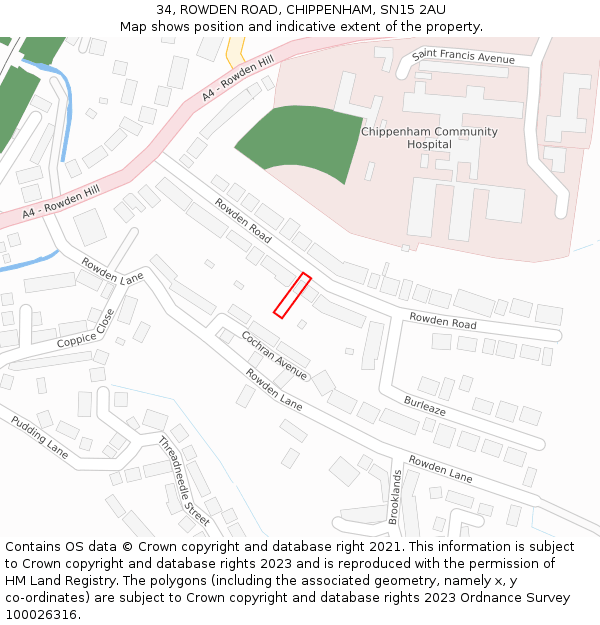 34, ROWDEN ROAD, CHIPPENHAM, SN15 2AU: Location map and indicative extent of plot