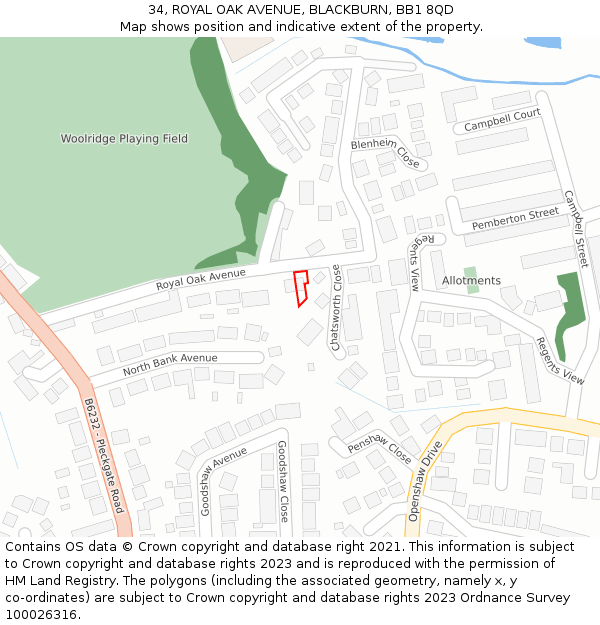 34, ROYAL OAK AVENUE, BLACKBURN, BB1 8QD: Location map and indicative extent of plot