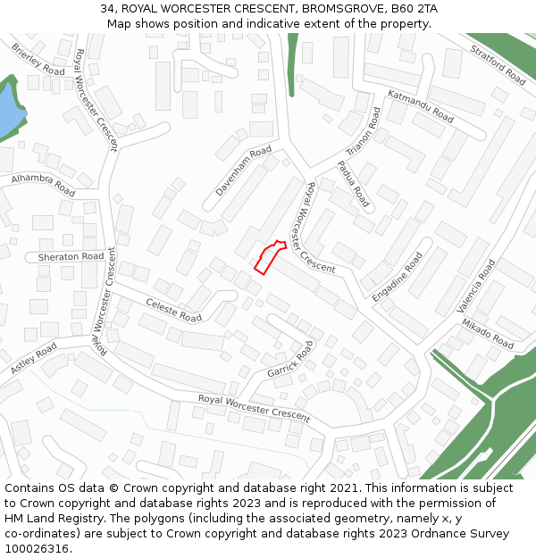 34, ROYAL WORCESTER CRESCENT, BROMSGROVE, B60 2TA: Location map and indicative extent of plot