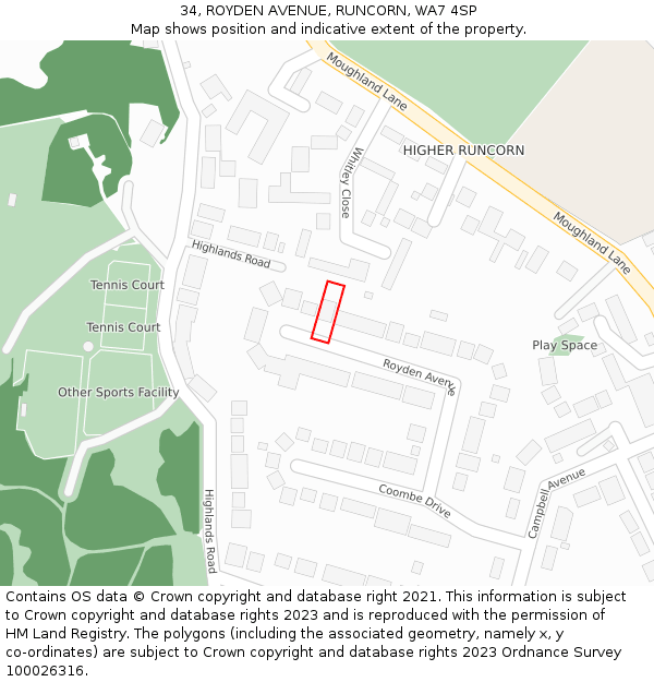 34, ROYDEN AVENUE, RUNCORN, WA7 4SP: Location map and indicative extent of plot